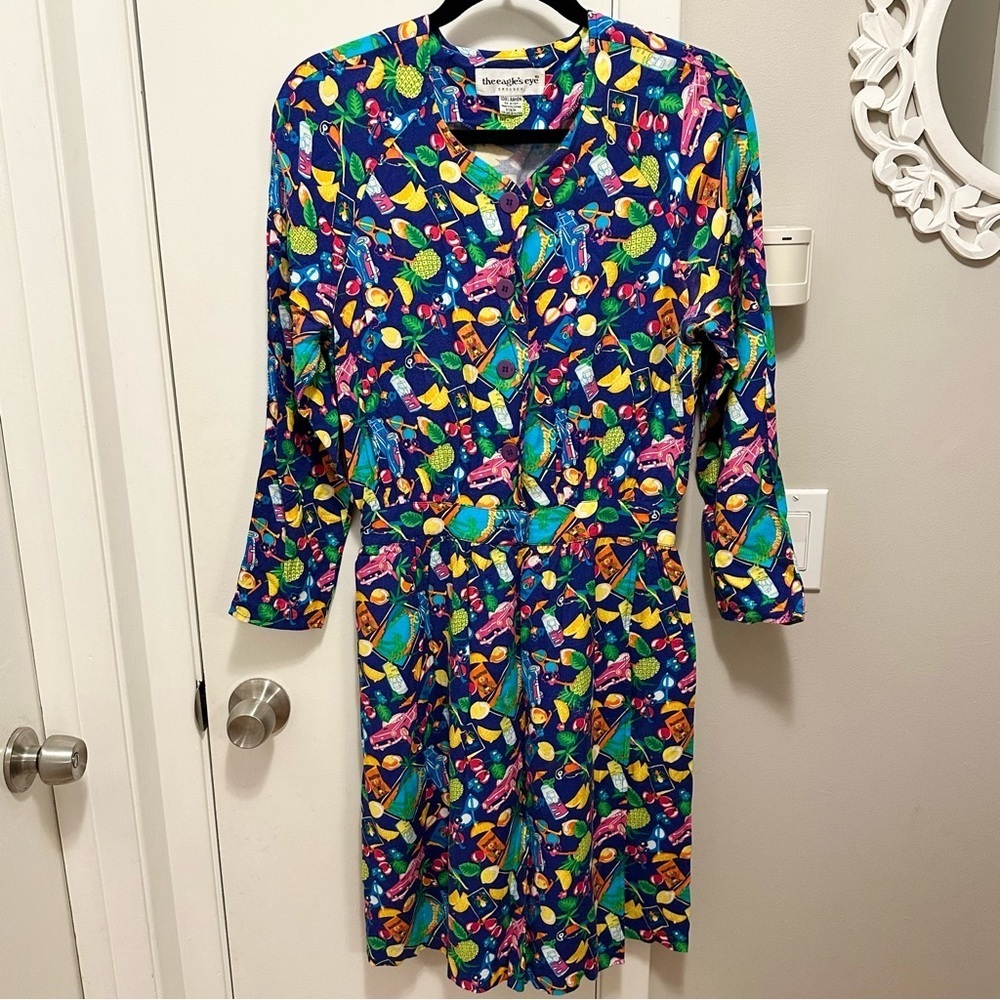 Vintage Eagles Eye Tropical Vacation Theme Colorful Skort Dress M travel fun